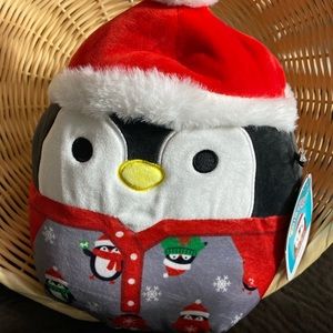 Luna the Penguin in Pajamas and Santa Hat Squishmallow 8”